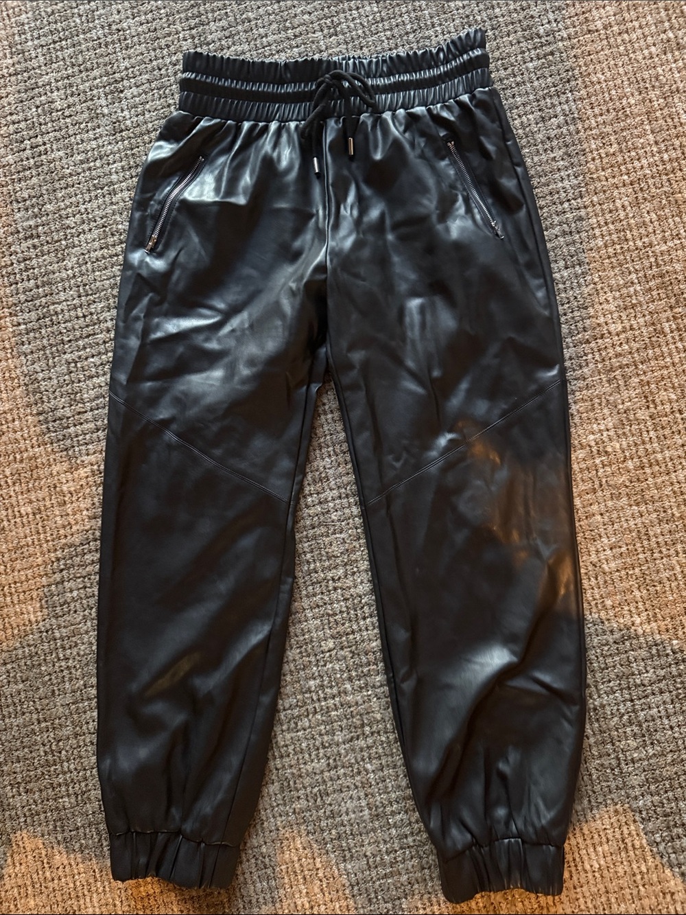 Vici Black Faux Leather Jogger Track Pants